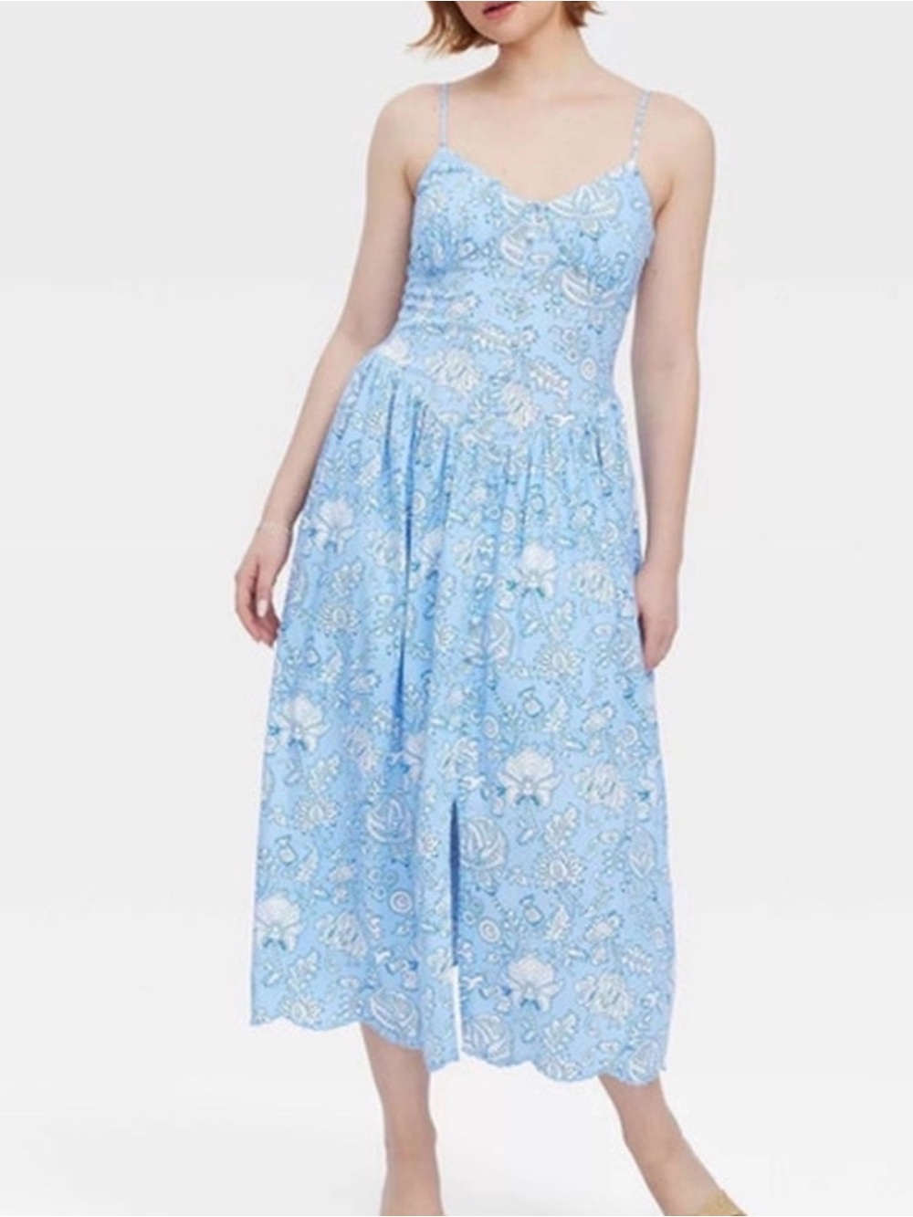 NWT Roller Rabbit x Target Blue Amanda Floral Cotton Blend Midi Dress Size XS
